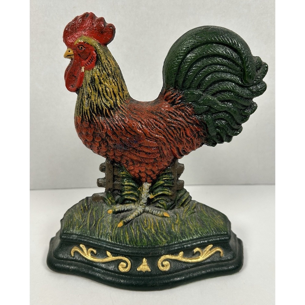 Vintage Cast Iron Rooster Doorstop Farmhouse Chicken Decor 7" Wright Studios